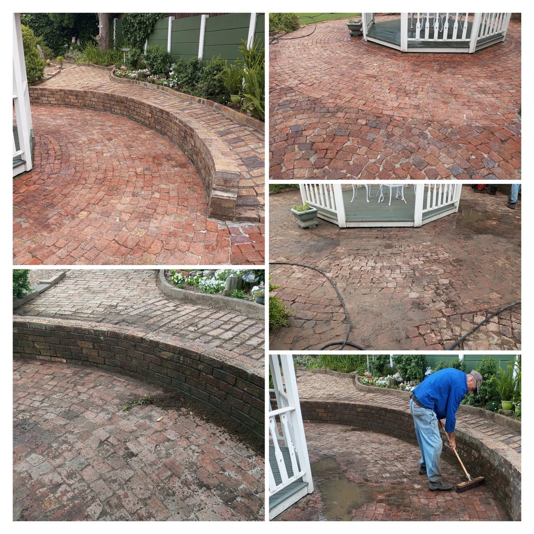 Curved brick paving driveway in Cape Town before and after pressure cleaning