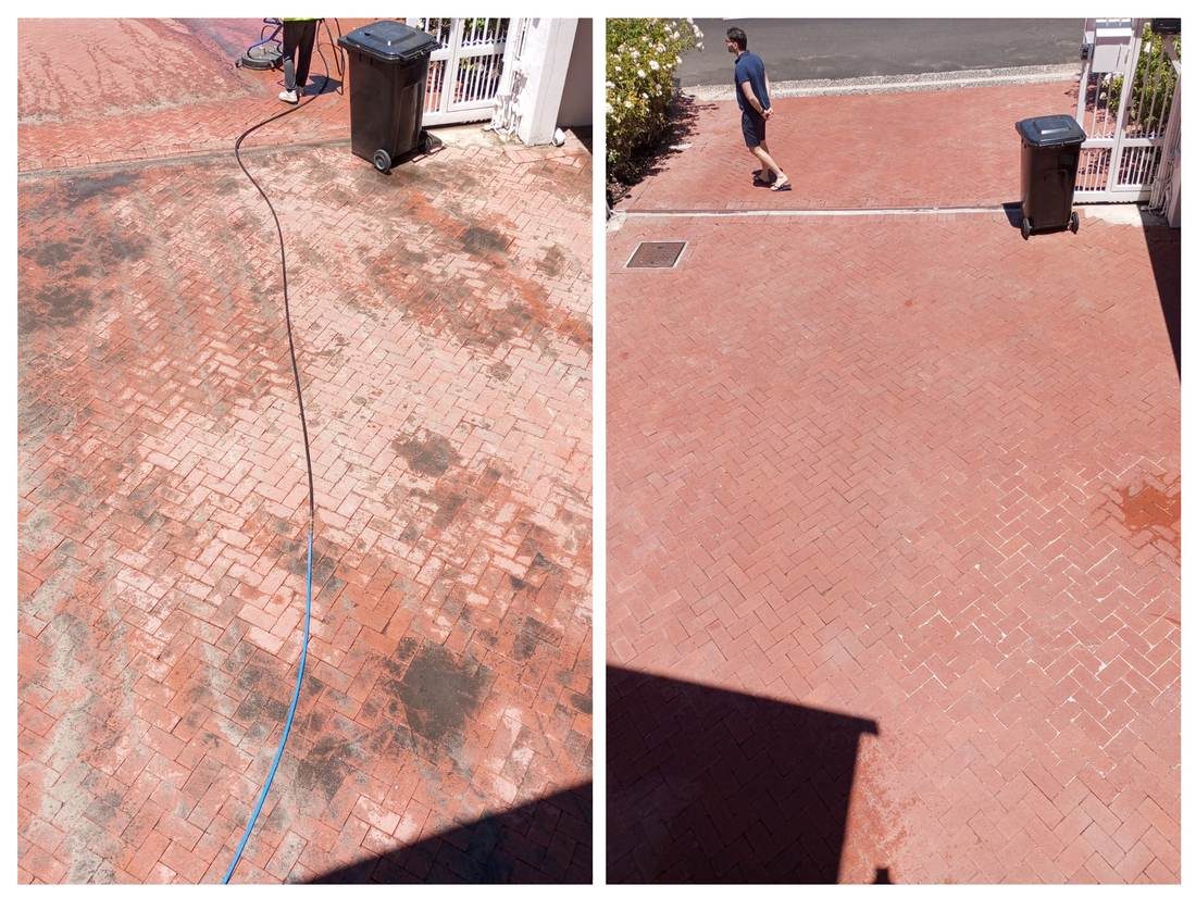 A Cape Town driveway before and after professional pressure cleaning