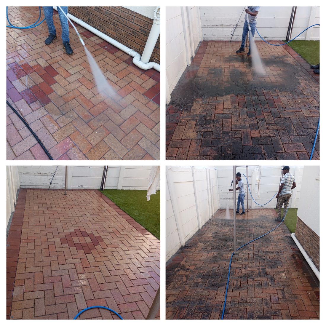 Brick paving driveway being pressure washed clean in Cape Town