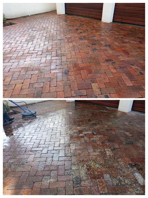 Tyre marks and grime lifted from a concrete driveway, Cape Town
