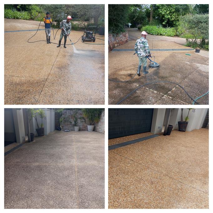Herringbone paving restored to original colour, Cape Town