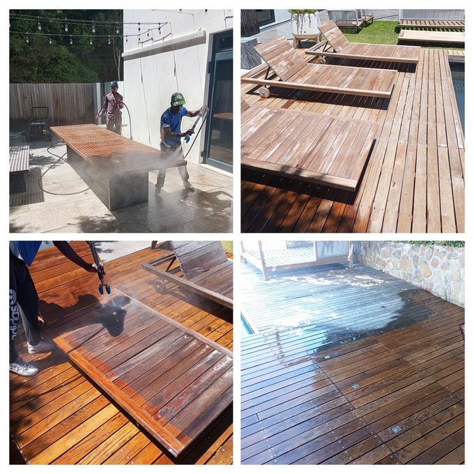 Outdoor timber table and loungers cleaned and restored, Cape Town